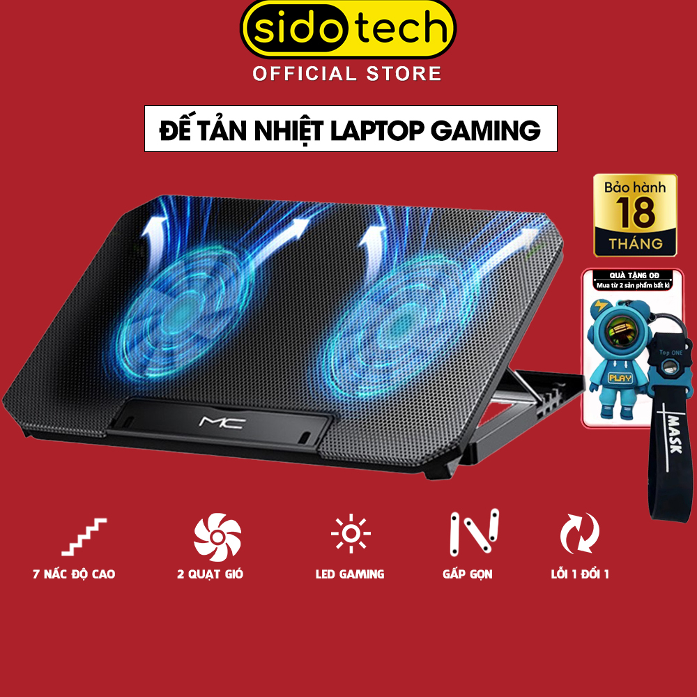 Đế tản nhiệt laptop macbook máy tính bảng SIDOTECH Q100 làm mát nhanh với 2 quạt lớn chống ồn đèn led gaming giúp mát máy tăng fps giảm giật lag cho văn phòng game thủ