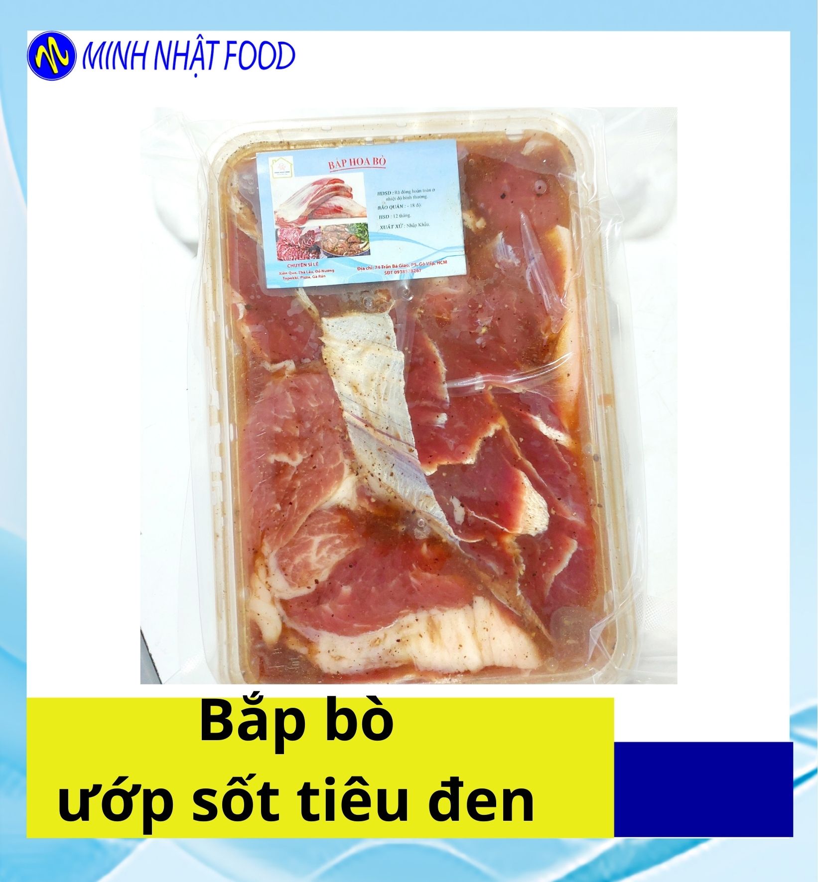 500g Bắp Bò Ướp Sốt Tiêu Đen_ Thơm, Ngon, Tiện Nợi_ Xào/ Nướng,... Hấp Dẫn