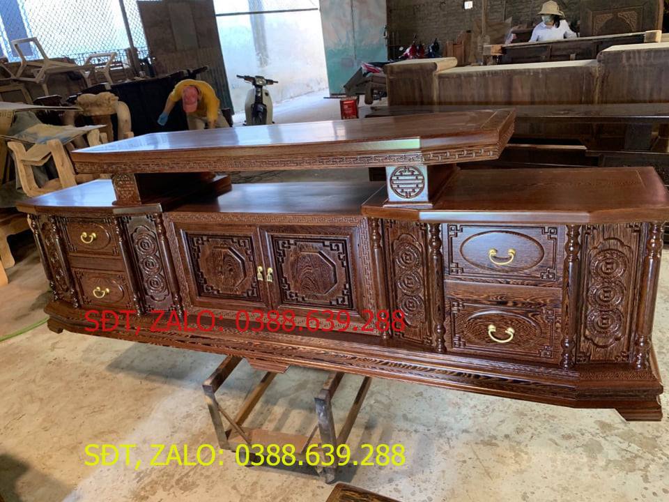 kệ tivi gỗ mun đuôi công kt 2m4 .