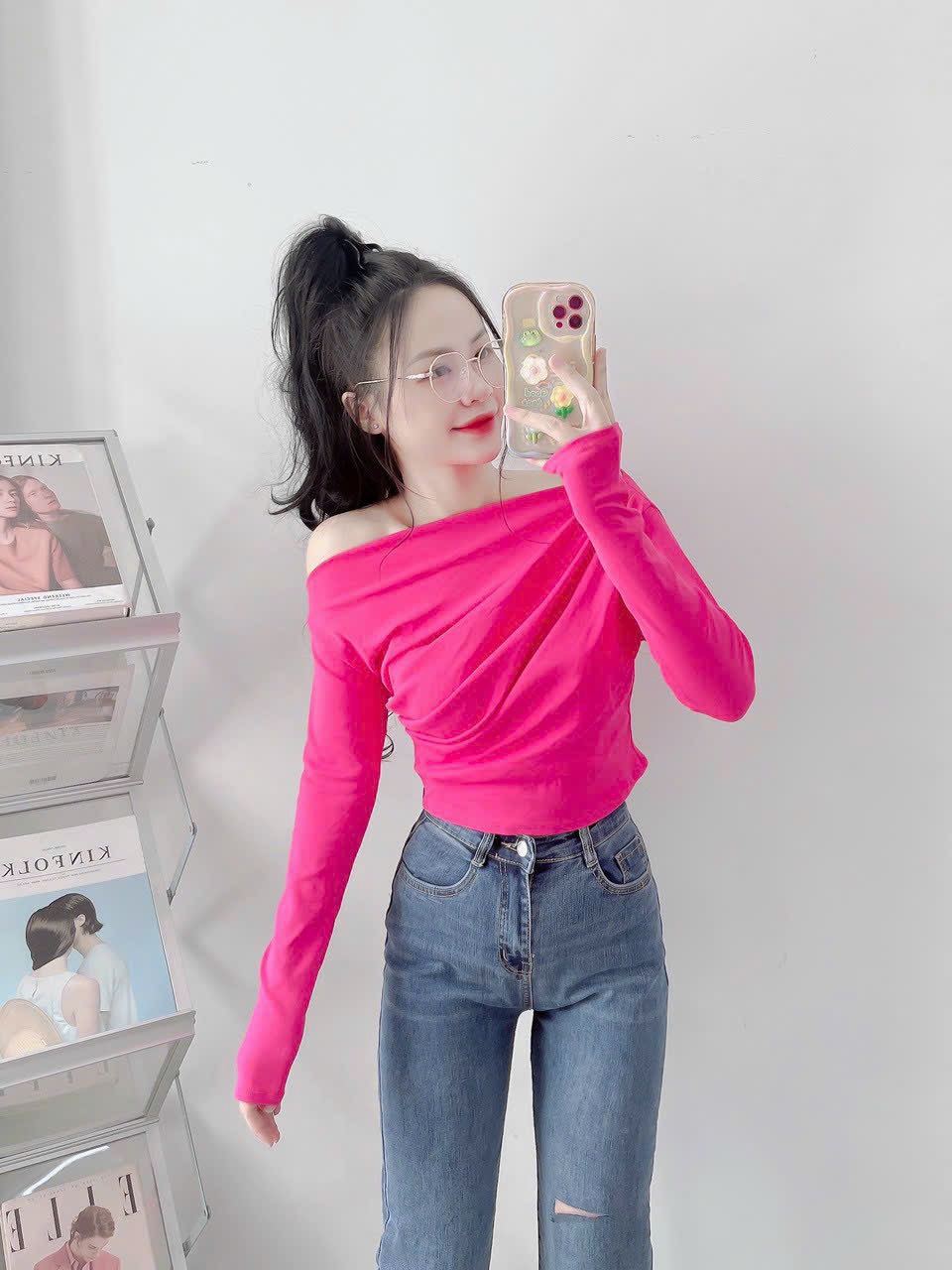 Áo thun nữ croptop lệch vai Cotton ôm gọn body freesize dưới 55kg
