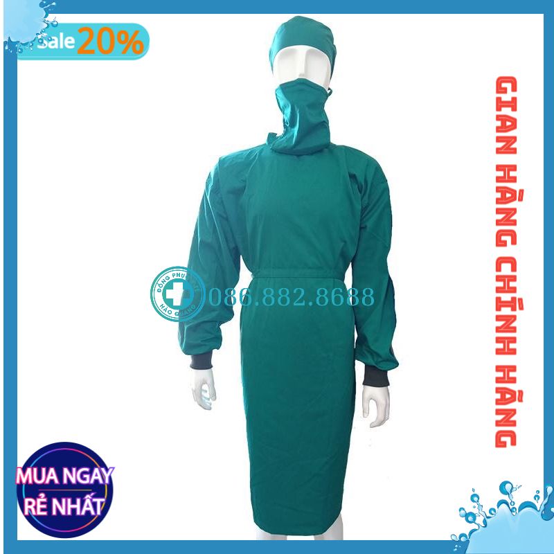 Áo choàng mổ, áo choàng phẫu thuật màu xanh lá cây vải hấp sấy