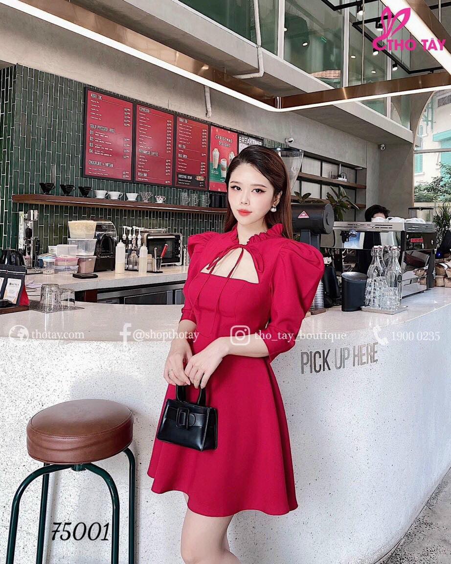 Đầm xòe dự tiệc thắt nơ cổ bèo dễ thương-d17