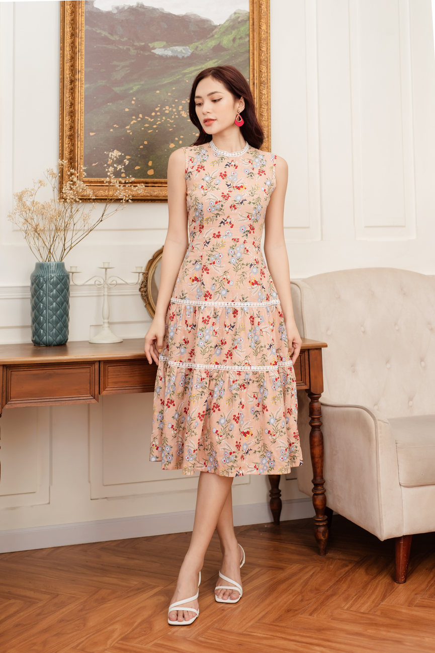 Đầm linen phối ren xòe vania - d20073 thanh lịch