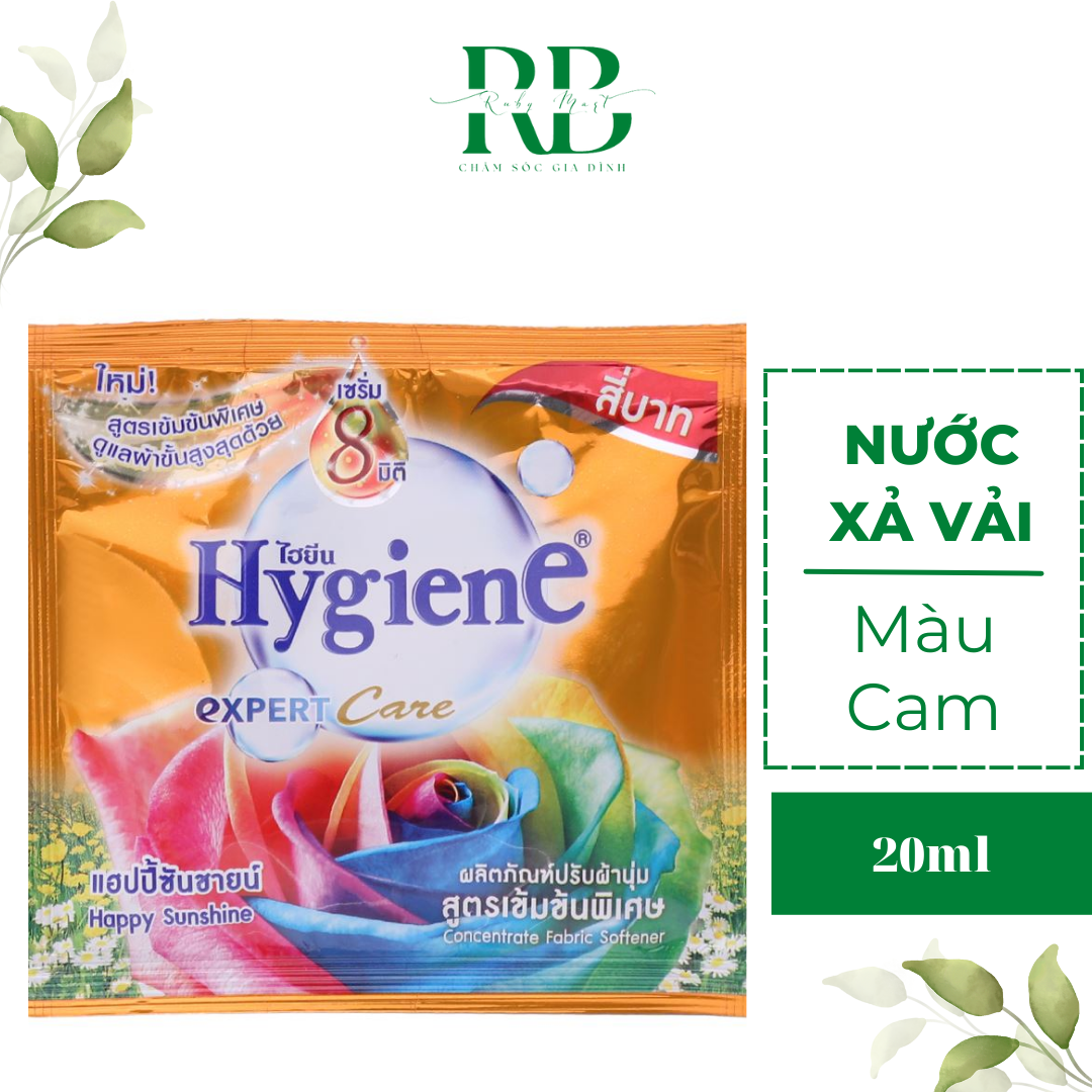 Nước Xả Vải Hygiene Cam Expert Care Happy Sunshine Chính Hãng Thái Lan 20ml Dây 12 Gói Đậm Đặc Thơm Lâu Làm Mềm Vải