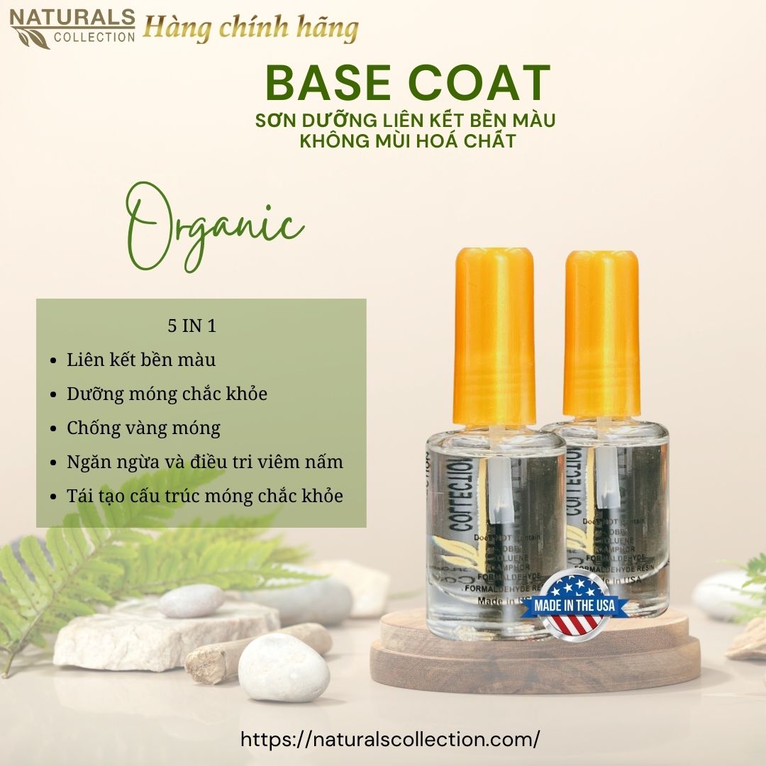 Sơn Lót Móng Tay Base Coat USA NATURALS COLLECTION Liên Kết Bền Màu Thành Phần Hữu Cơ Không Mùi Hóa Chất - 7.5ml
