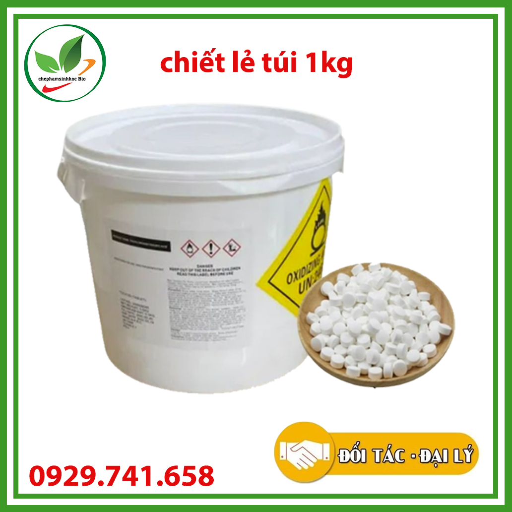 Khử trùng dạng viên Clo sủi TCCA viên sủi . Xử lý nước, xử lý đáy. Lon 1kg