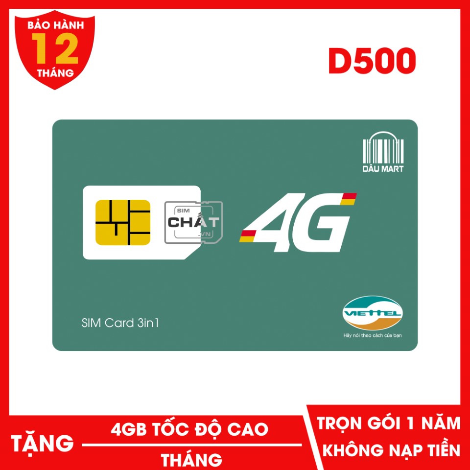 [HCM]SIM 4G Trọn Gói 1 Năm Viettel  D500 Với 4GB/Tháng