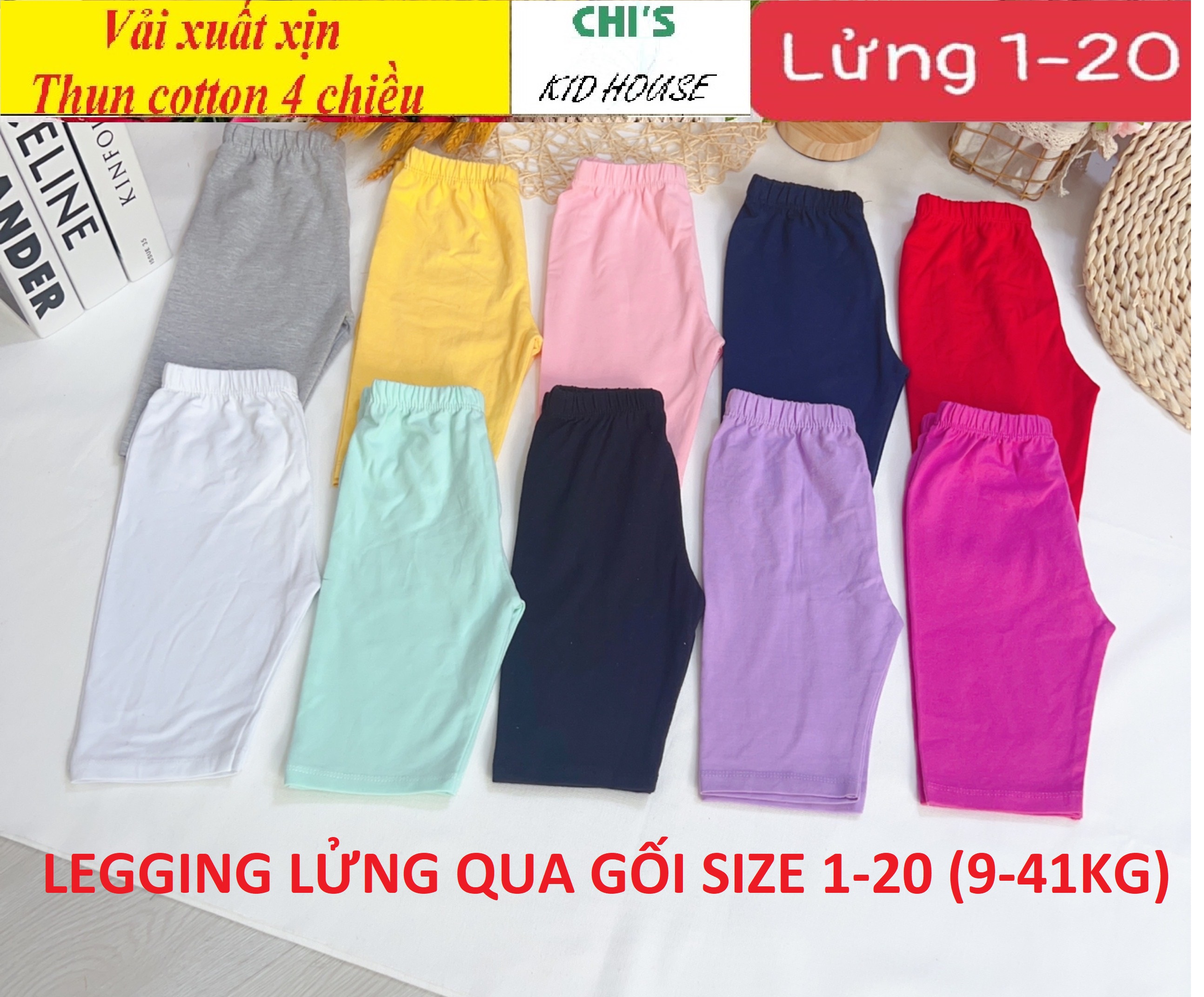 [HCM](VẢI XUẤT XỊN)) SET 5 QUẦN LEGGING LỬNG / QUẦN LỬNG TRƠN THUN COTTON 4 CHIỀU CHO BÉ 9-41kg