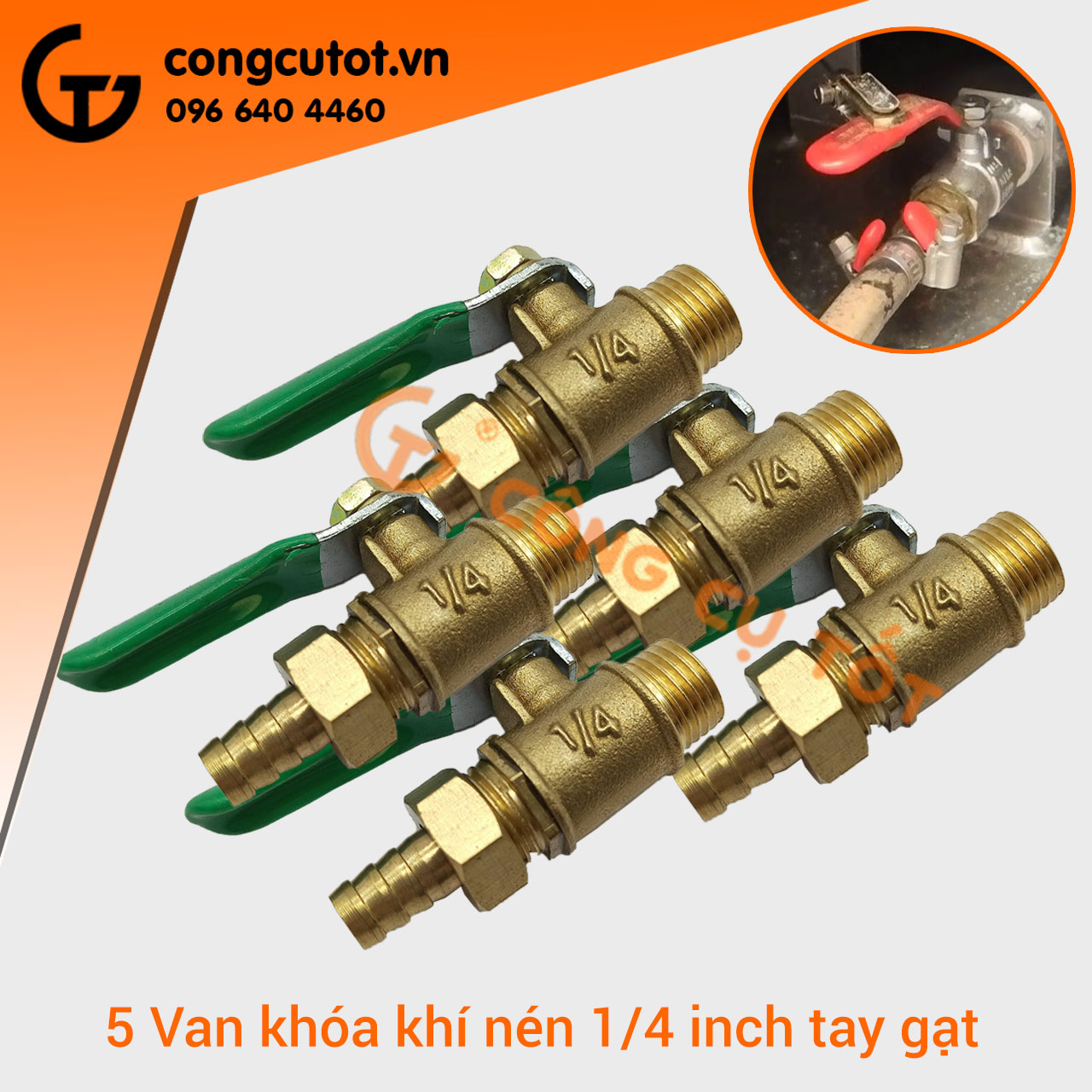 5 Cái Khóa hơi 1/4 đồng - van khóa máy nén khí