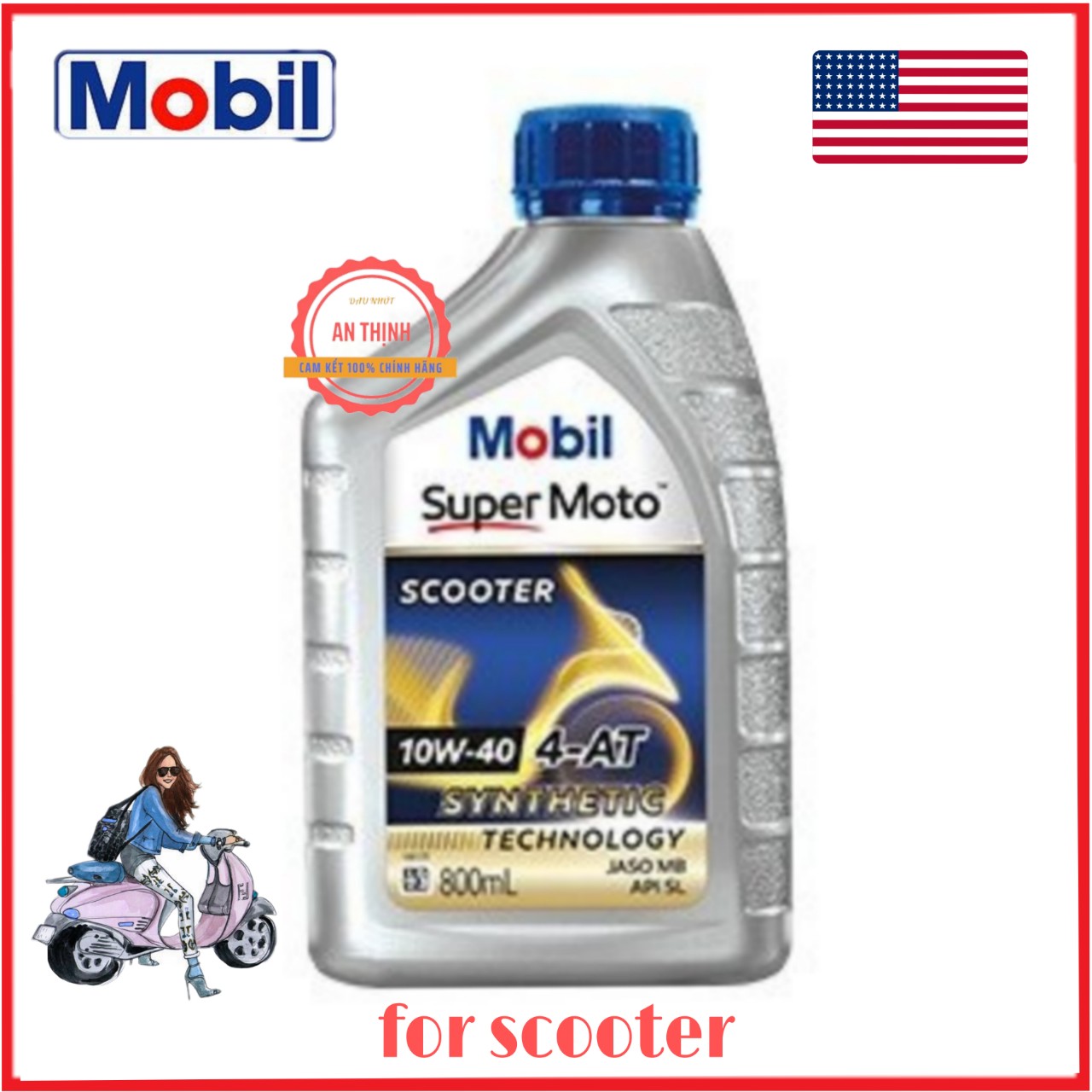 Nhớt Xe Tay Ga MOBIL SUPER MOTO SCOOTER 10W40 800ML Nhập Khẩu SINGAPORE