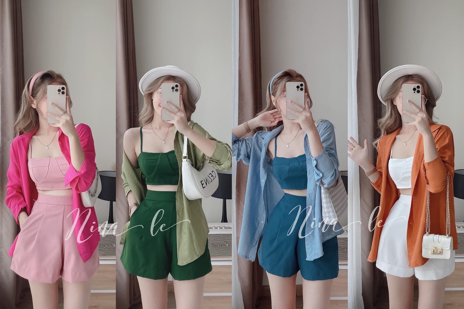 Set đồ nữ 3 món áo sơ mi nữ form rộng kèm quần đùi và áo 2 dây đi biển dạo phố sang chảnh sv9