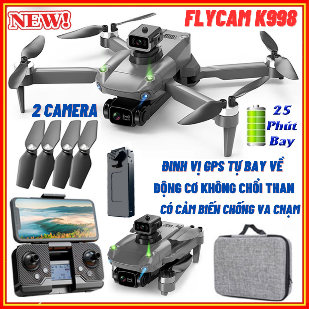 Flycam Mini Drone Camera 8K K998 Max G.P.S 5G Máy bay flycam 8k Fly cam Flycam có camera Phờ lai cam Play camera Động Cơ Không Chổi Than Cảm Biến Chống Va Chạm Bay 25 Phút.