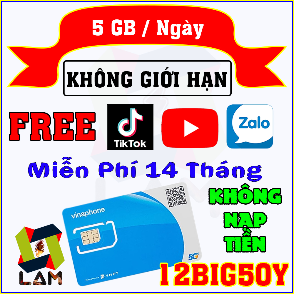 FREESHIP - CHƯA KÍCH HOẠT. Sim 4G 5G Vinaphone 12BIG50Y U1500 TD49 Fhappy D159V D500. Trọn Gói 1 Năm KHÔNG NẠP TIỀN