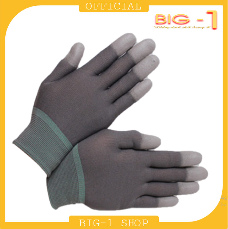 Găng tay sợi polyester phủ pu đầu ngón xám cao cấp