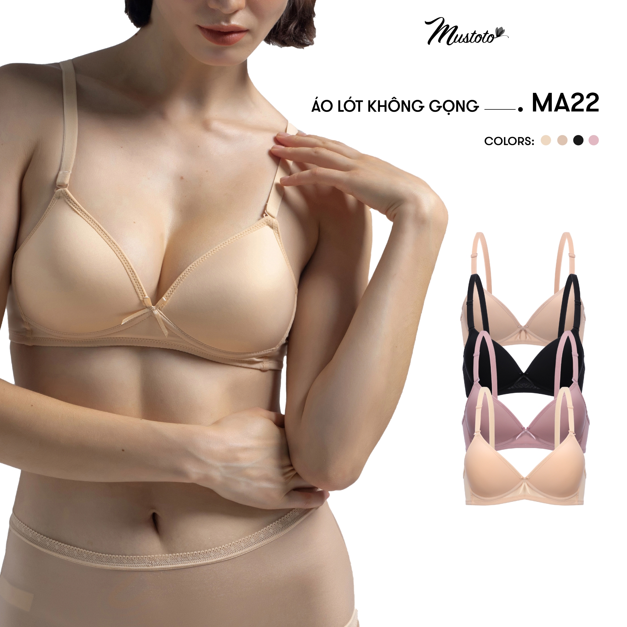 Áo Lót Nữ Mustoto Mút Mỏng 0,5cm Không Gọng Trơn Orchid (MA22)