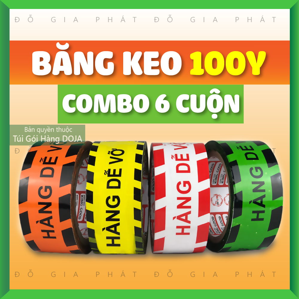 [HCM]Băng Keo Hàng Dễ Vỡ Đóng Hàng 100Y []Combo 6 Cuộn[] DOJA 6CBK4M