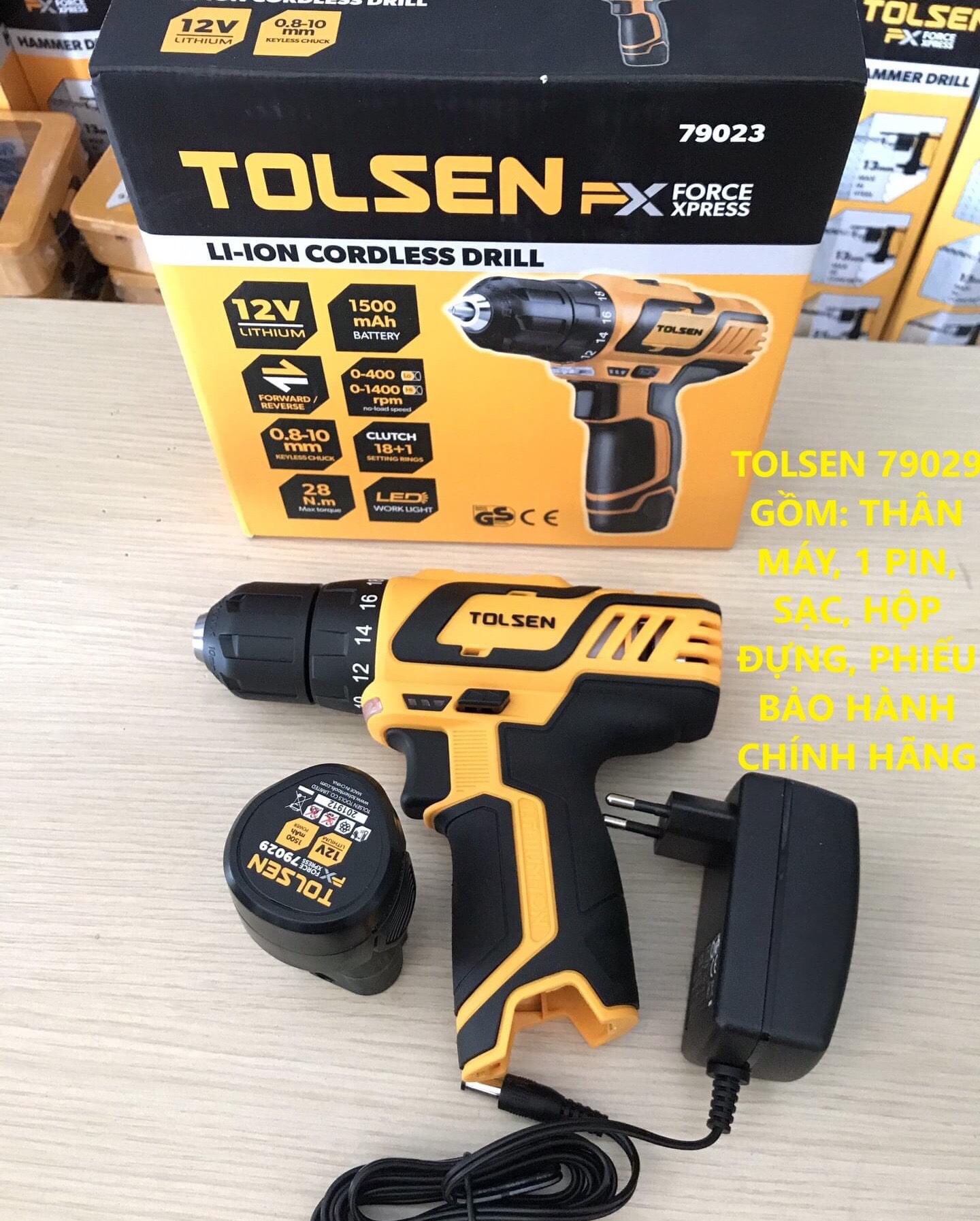 Khoan pin tolsen 79023 tốc độ lên tới 1.400v/p bảo hành chính hãng