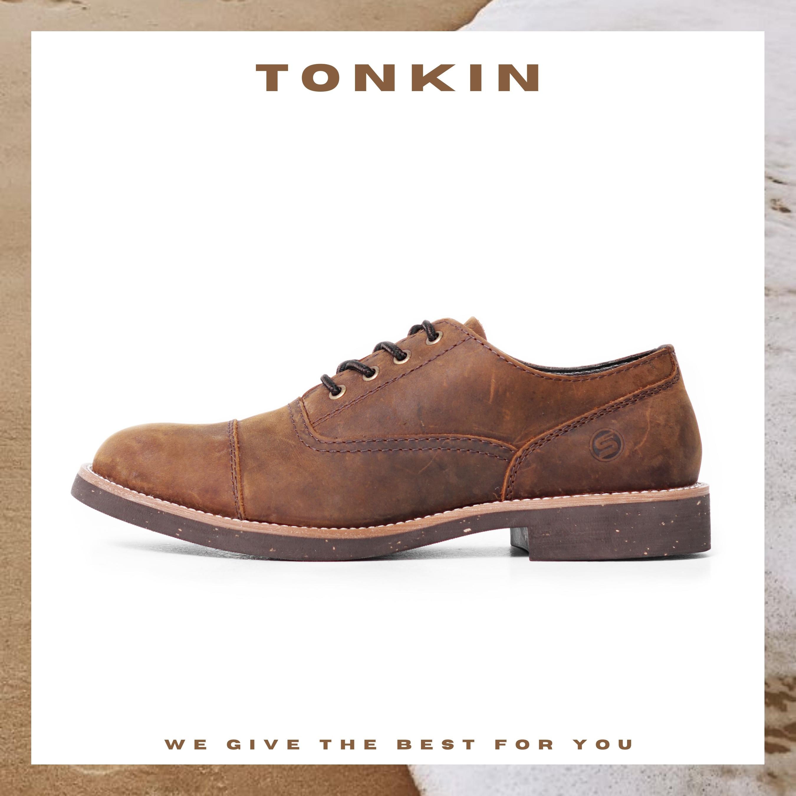 Giày nam da sáp màu nâu REDWING OXFORD, giày da bò thật cổ thấp TONKIN AOTA