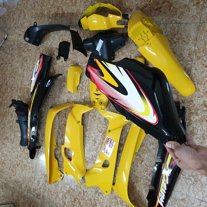 (tặng tem ) Bộ dàn áo xe WAVE alpha - Wave zx - wave 110 đời 2002-2006, nhựa nguyên sinh ABS màu Vàng Sườn đèn-NEW, chuyên linh kiện xe máy giá rẻ