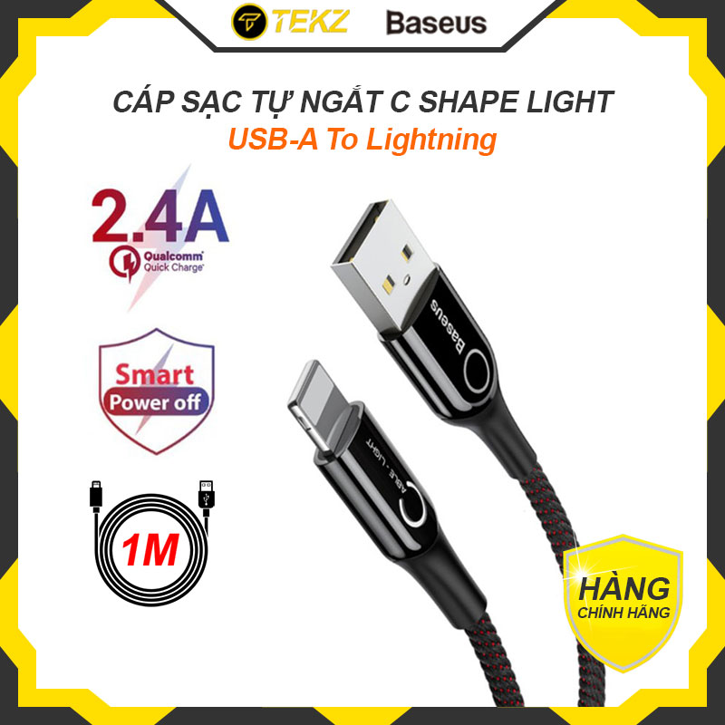 Cáp sạc tự ngắt thông minh baseus lightning dành cho iphone 6/ 7/ 8/ ipad sạc nhanh 2.4a sợi vải bện siêu bền