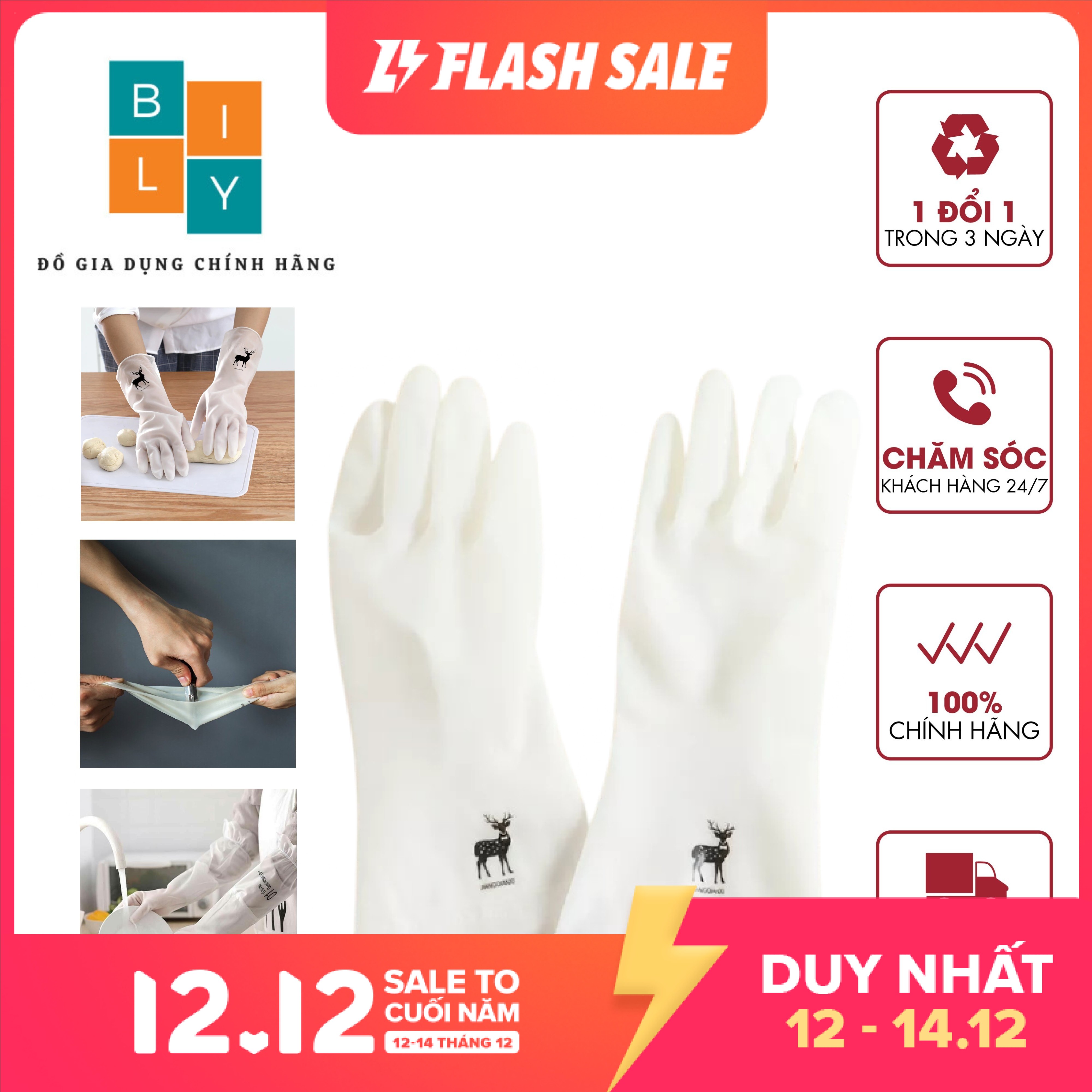 Găng Tay Rửa Chén Bát Lót Nỉ Siêu Dai Siêu Bền Dài Tay - Cổ cao - Có chun chống tụt