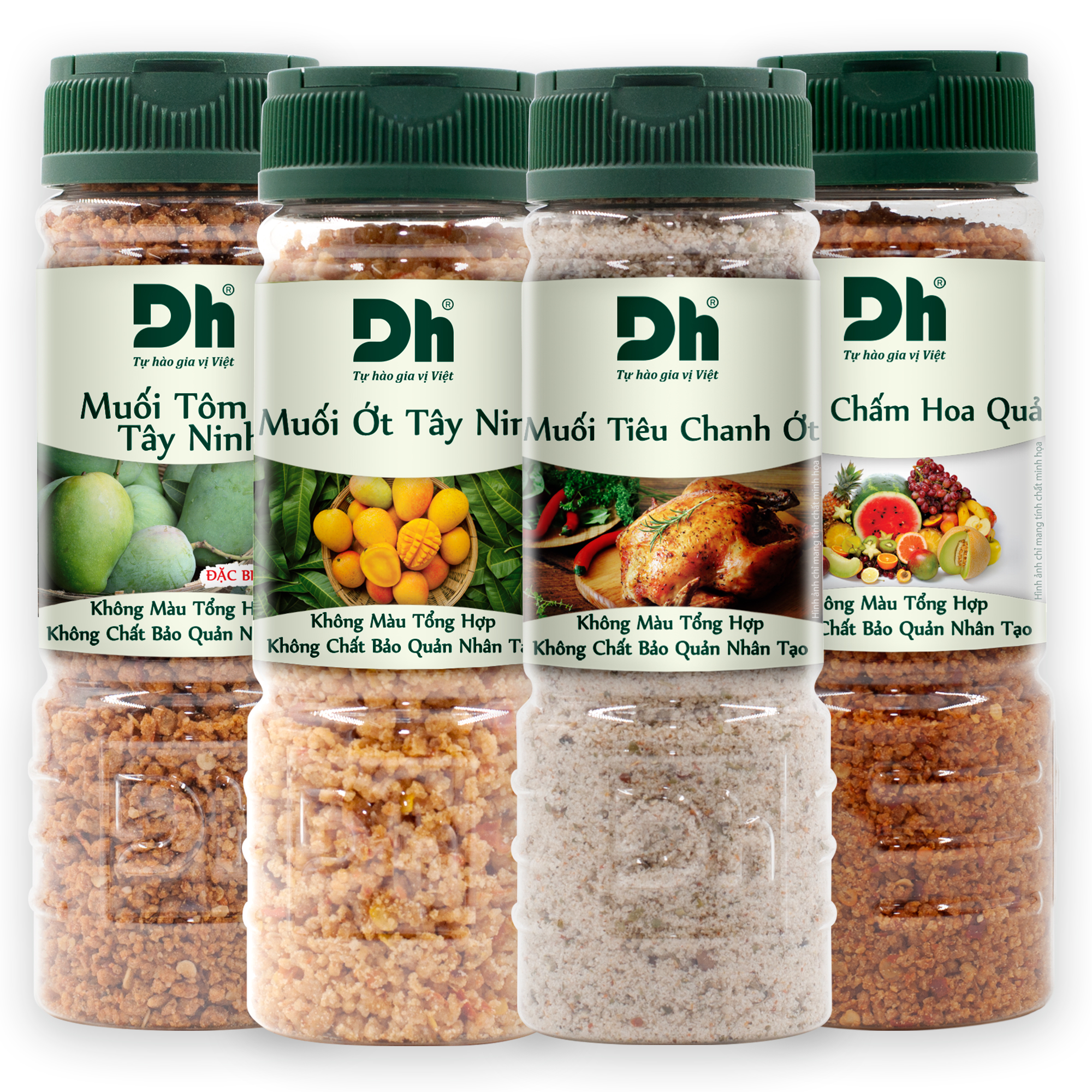 Combo 4 muối chấm cay (muối tôm ớt, muối ớt, muối tiêu chanh ớt, muối chấm hoa qủa)