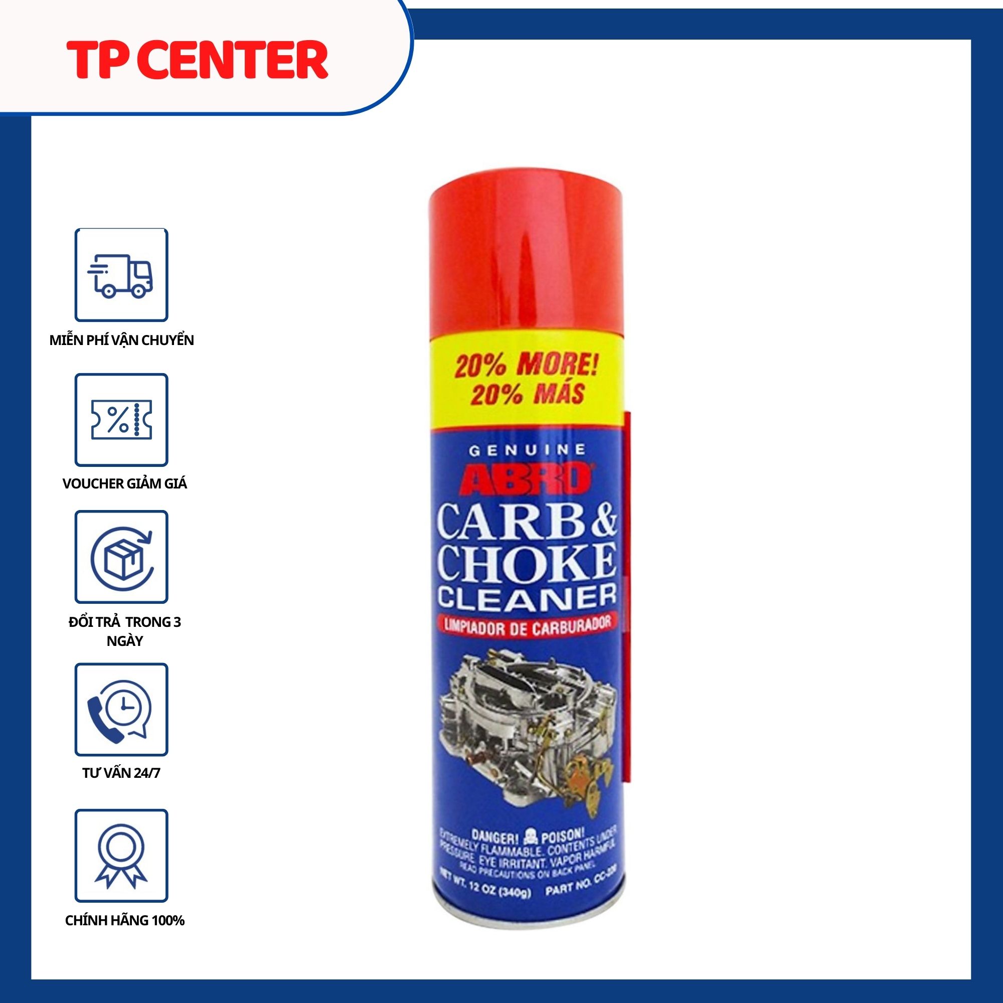 Chai xịt súc bình xăng con Abro Carb & Choke Cleaner 400ml