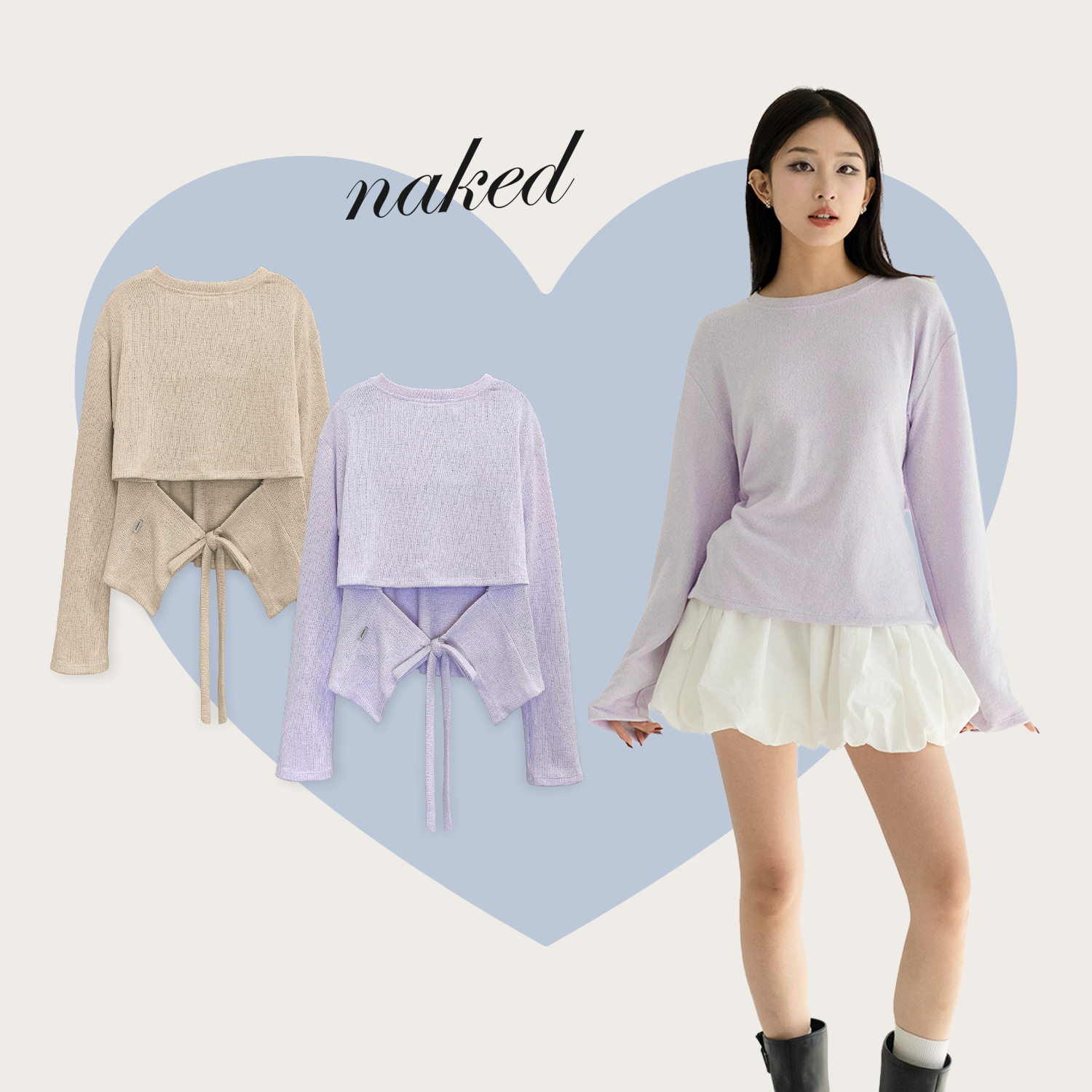Áo len mỏng dài tay buộc nơ lưng naked by v - tie back knit top