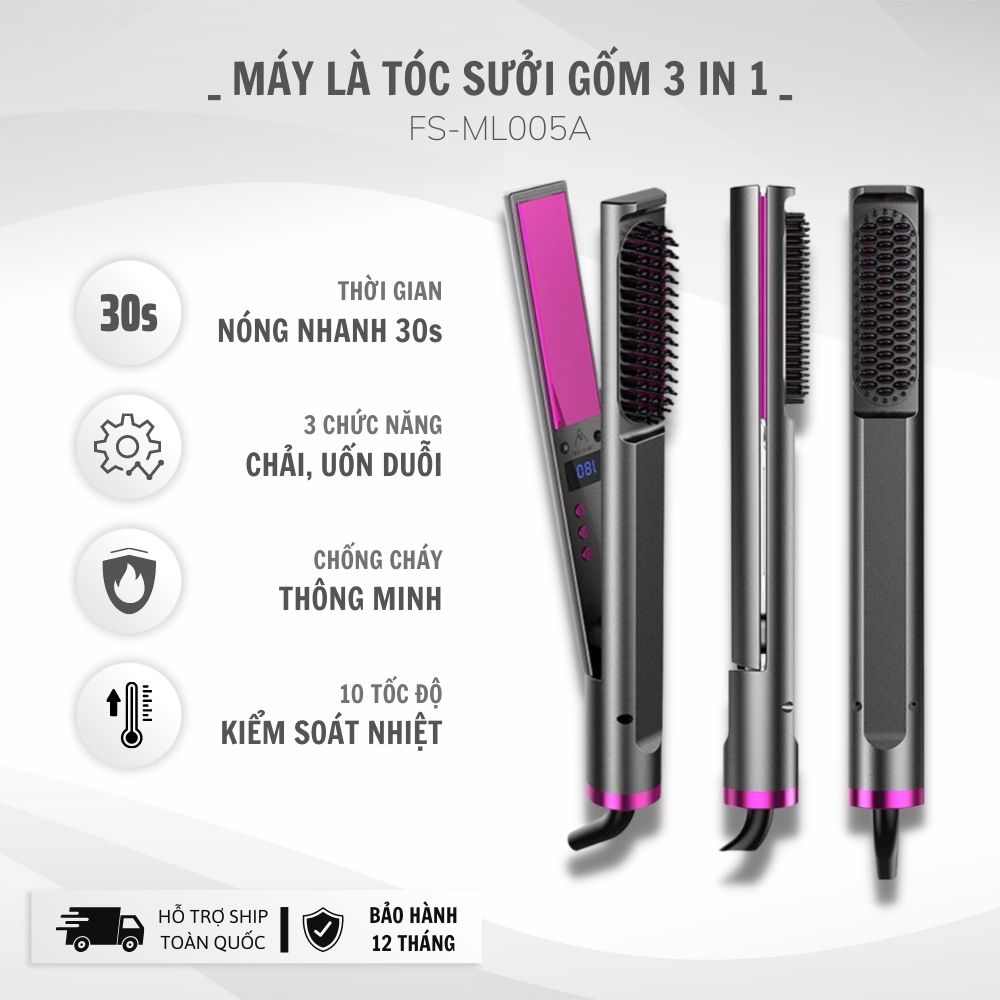 Máy ép duỗi tóc, uốn tóc xoăn 3in1, thanh gốm là tóc nhanh, giúp kẹp thẳng tóc tránh hư tổn