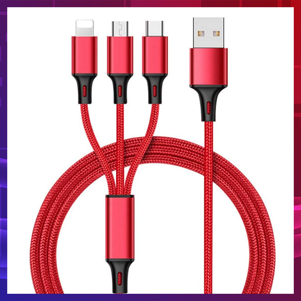 Cáp sạc 3 đầu 66W 100W 6A 2.4A đa năng 3 trong 1 3in1 bọc dù cho iPhone Samsung Oppo