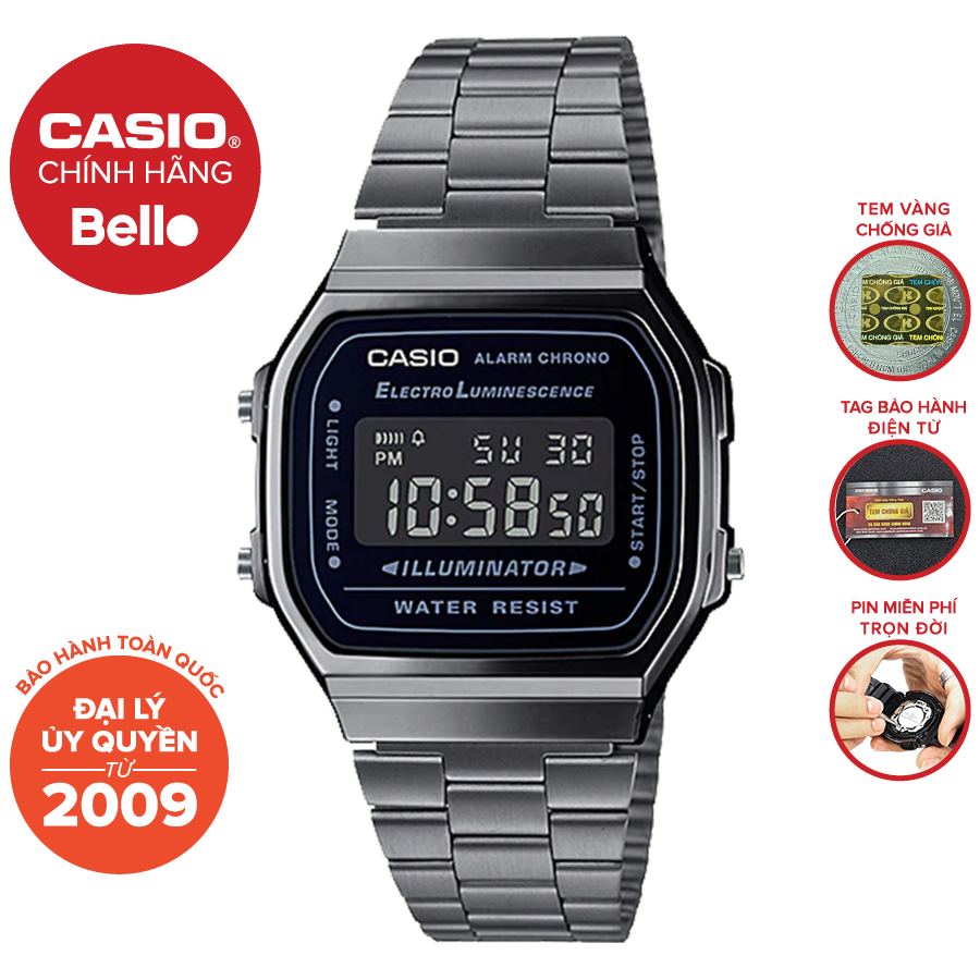 Đồng hồ Casio Nam A168WGG-1BDF bảo hành chính hãng 1 năm - Pin trọn đời