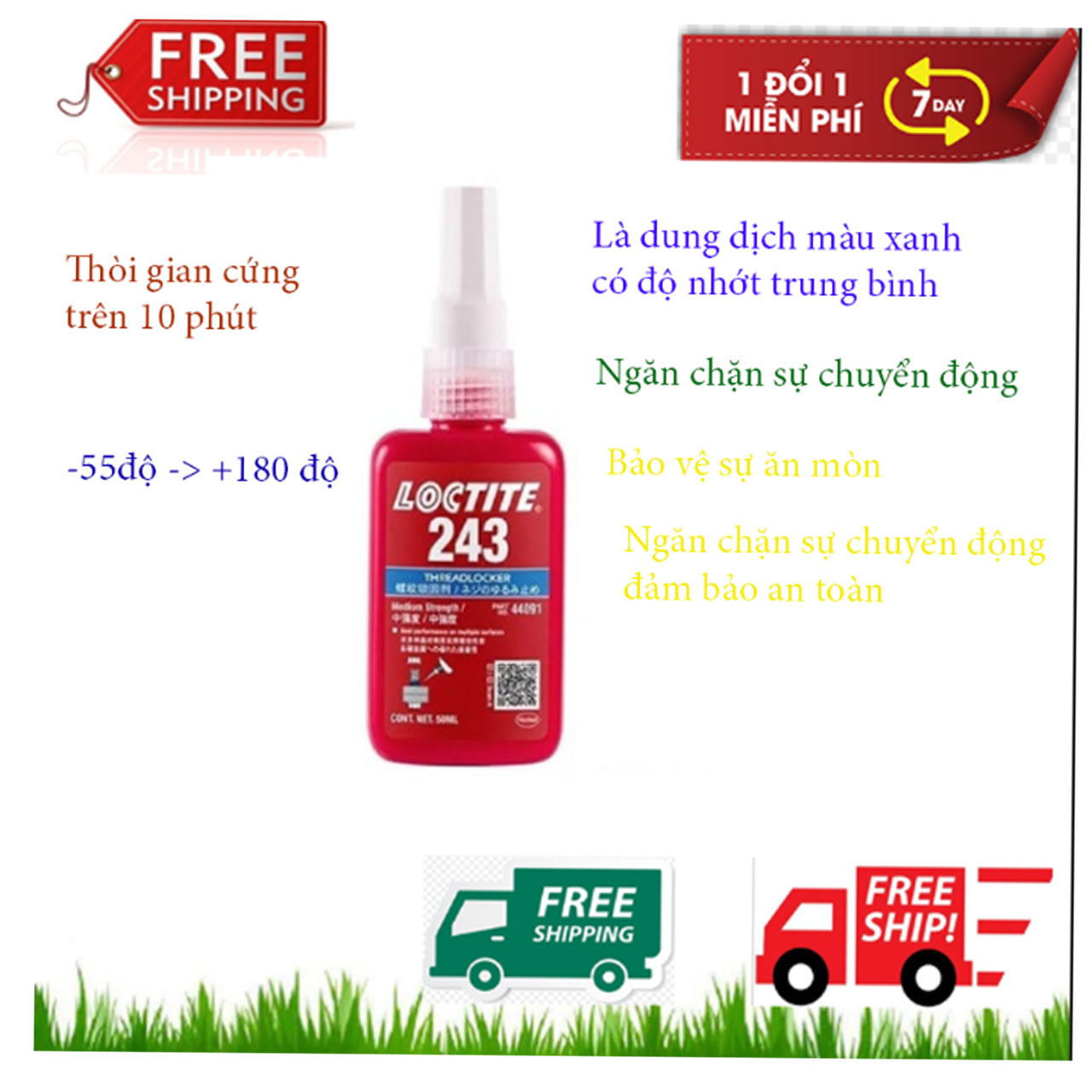 Keo chống xoay Loctite 243 50ml, keo khoá ren Loctice 243, keo chống rung, bulong, ốc vít