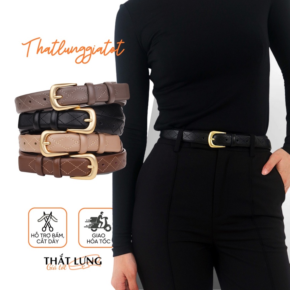 Thắt lưng nữ da cao cấp mặt màu vàng bản 2.3cm tld029 - thắt lưng giá tốt