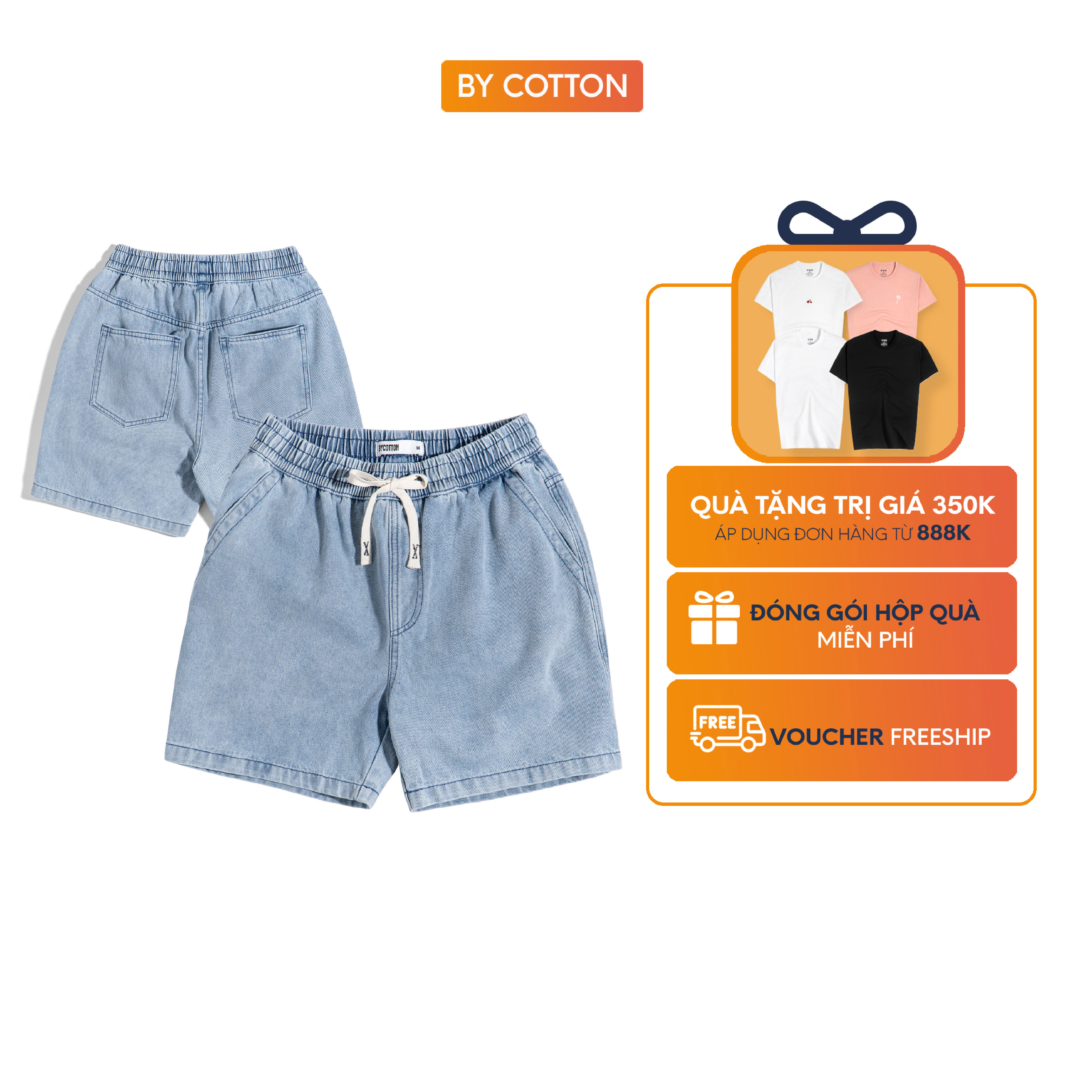 Quần short jeans nam cao cấp lưng thun 0201 by cotton