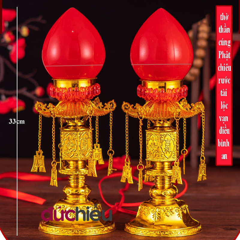 Đèn thờ cúng trái đào để bàn thờ cao 33cm , thần tài, ông địa – Đức Hiếu Shop