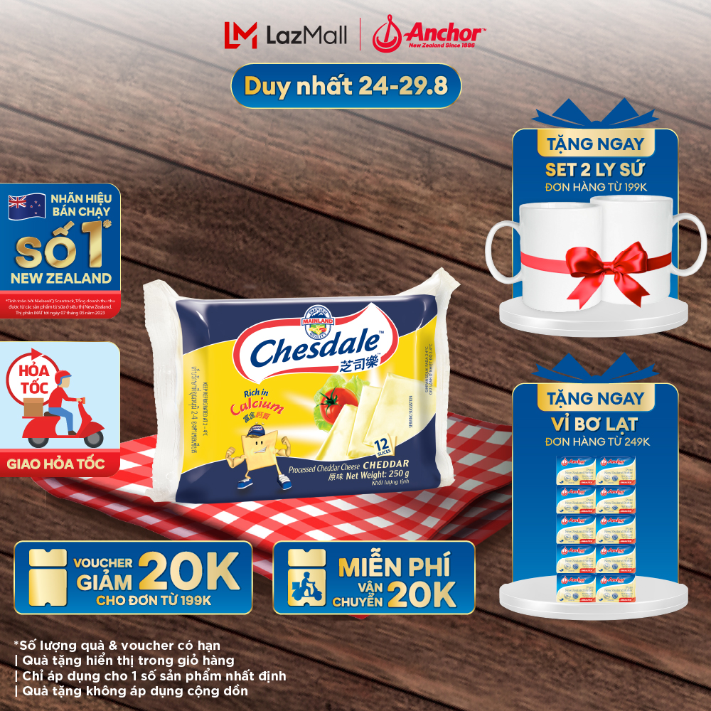 Phô mai chesdale cheddar lát vị sữa 250g