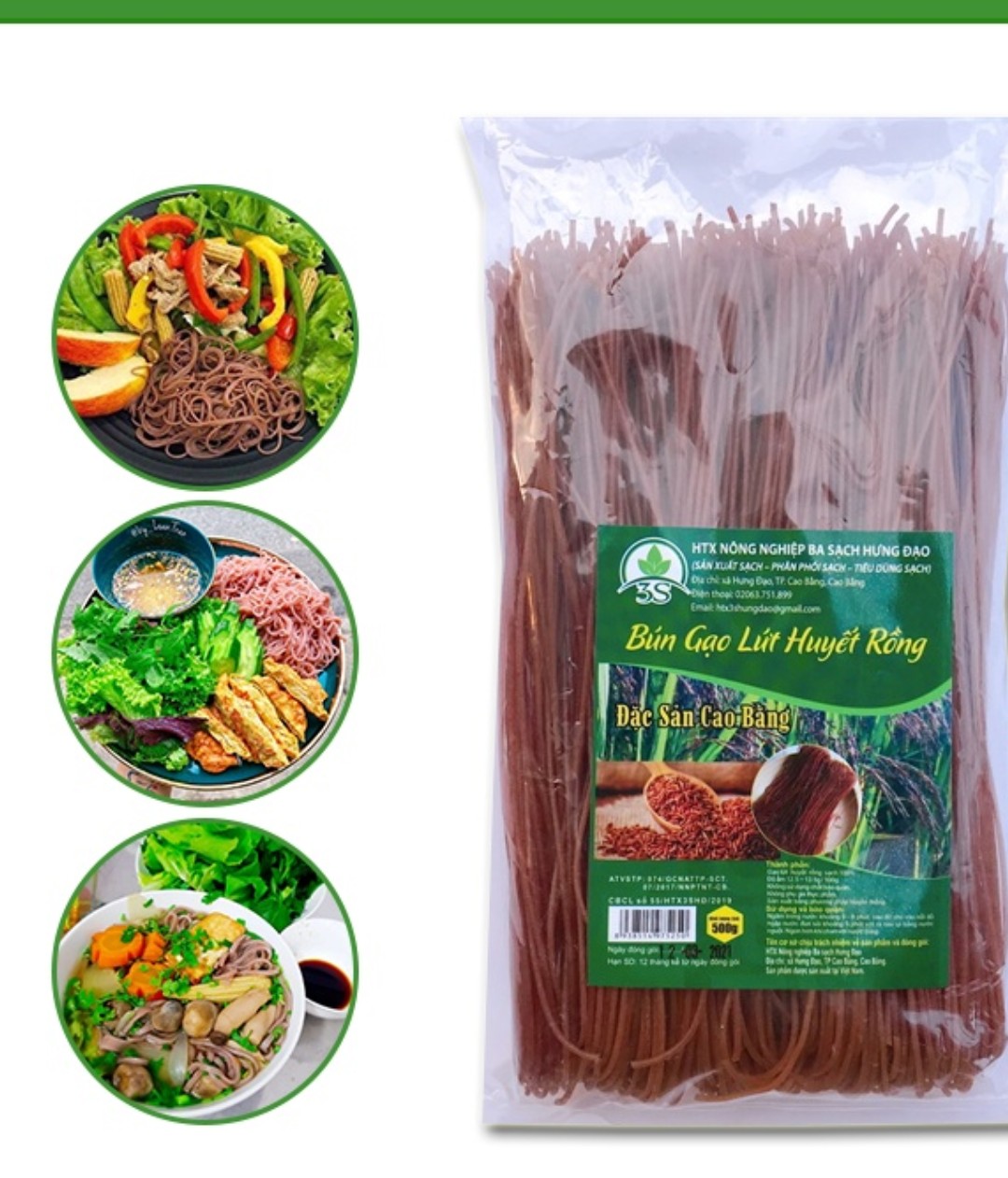500g Bún Gạo Lứt Cao Bằng giảm cân thực dưỡng - Bún khô, phở gạo lứt đặc sản Cao Bằng