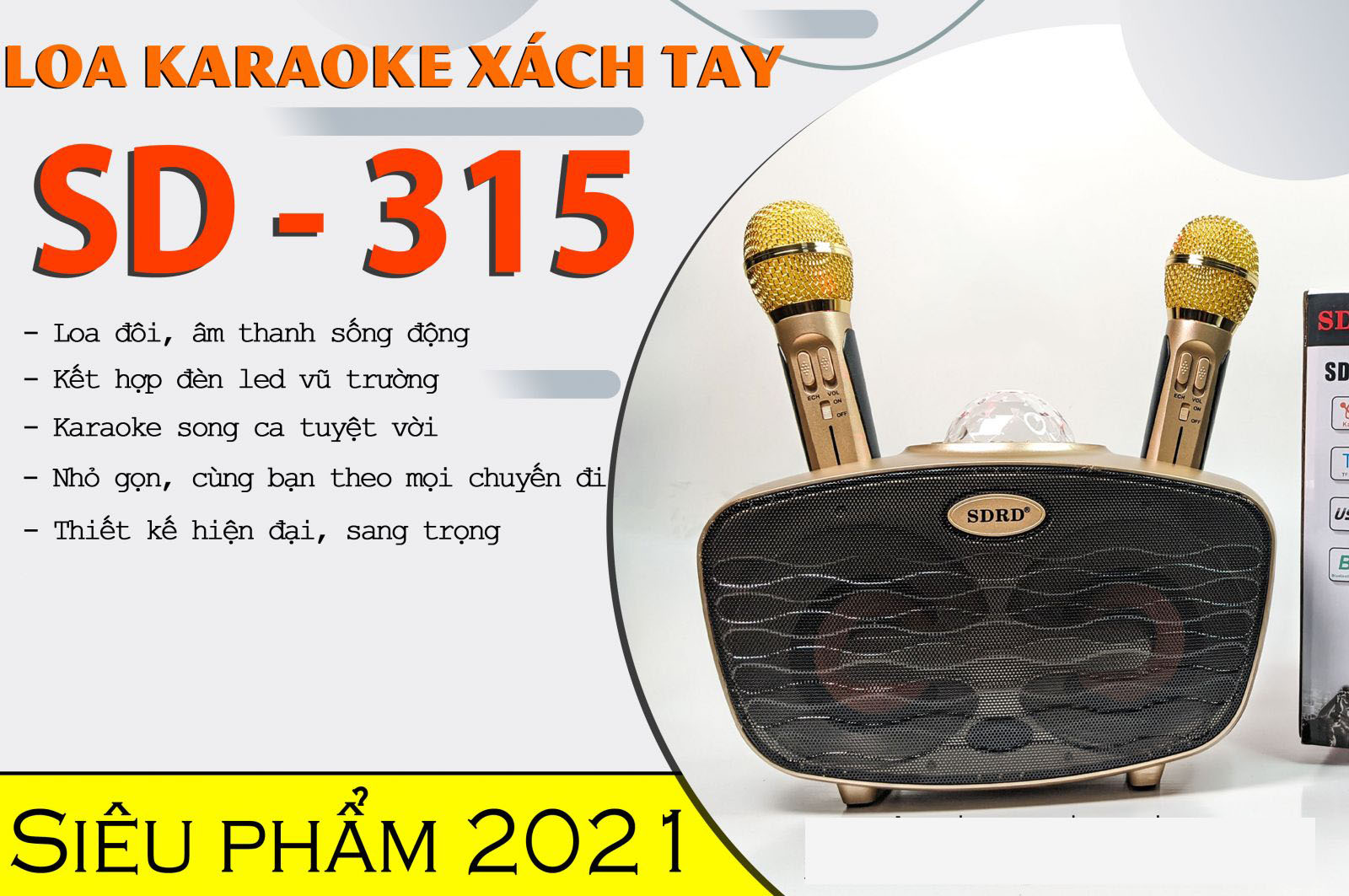 [HCM][ GIÁ CỰC SỐC ] Loa Bluetooth SDRD SD-315 Loa đôi tặng kèm 2 micro không dây hình mắt cú Siêu Rẻ Thiết Kế Nhỏ Gọn Kiểu Dáng Độc Đáo Âm Thanh Sống Động Thỏa Sức Hát Hò Kết Nối Qua TF Card USBRất Tiện Lợi Mang Theo BH 12 TH