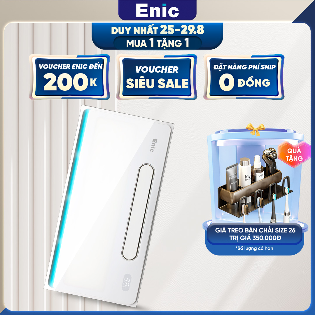 Đèn sưởi phòng tắm thông minh Enic S100 mẫu mới đa chức năng đèn, máy sưởi ấm, quạt thông gió, hút ẩm, quạt mát, bảo hành 5 năm