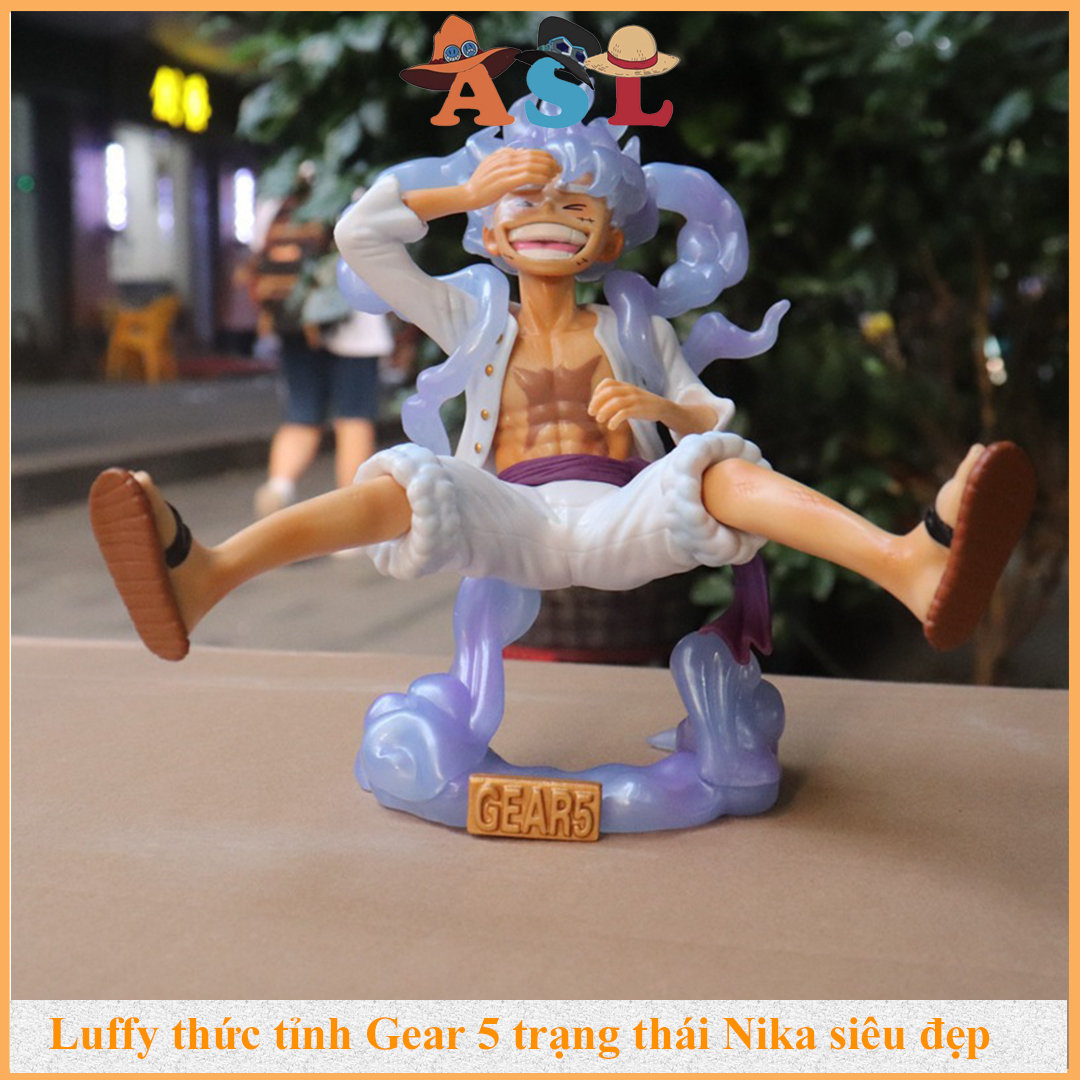 Mô Hình Luffy Gear 5 thức tỉnh trạng thái Nika siêu đẹp luffy đang ngồi cười có 2 màu trắng đỏ - Mô hình One Piece giá sỉ