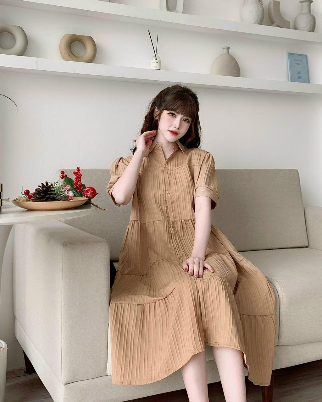Váy bầu thời trang sơ mi xinh xắn-đầm bầu bầu xinh đi chơi đi làm đều đẹp