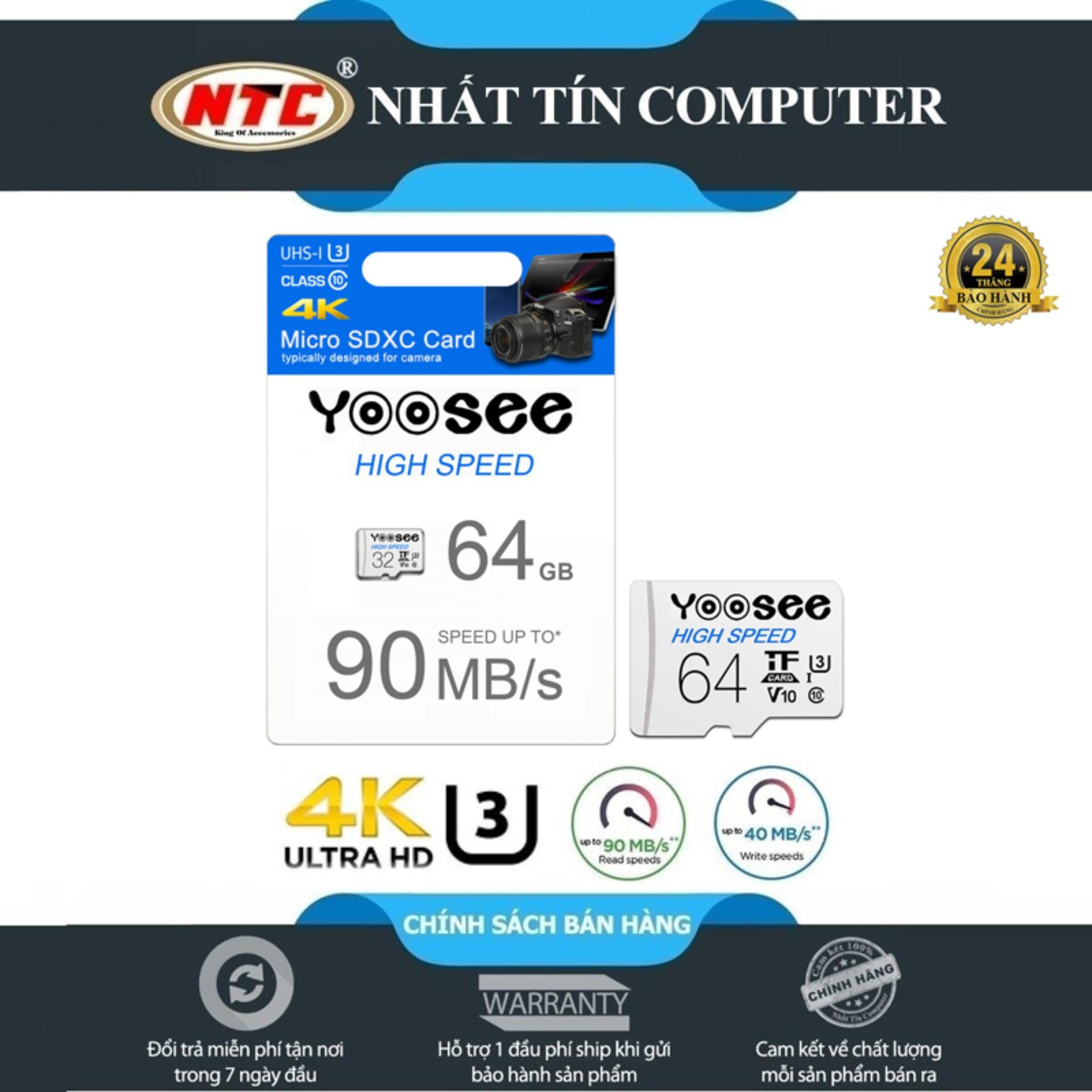 Thẻ nhớ microsdxc yoosee high speed 64gb uhs-i u3 4k r90mb/s w40mb/s - nhất tín computer