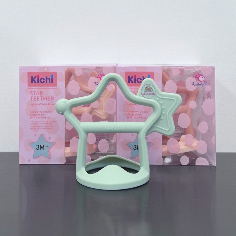 Gặm Nướu Cho Bé Kichilachi Hình Ngôi Sao, Chất Liệu 100% Silicon, Có Quai Cầm Chống Rơi, Cho Bé 3 Tháng Trở Lên