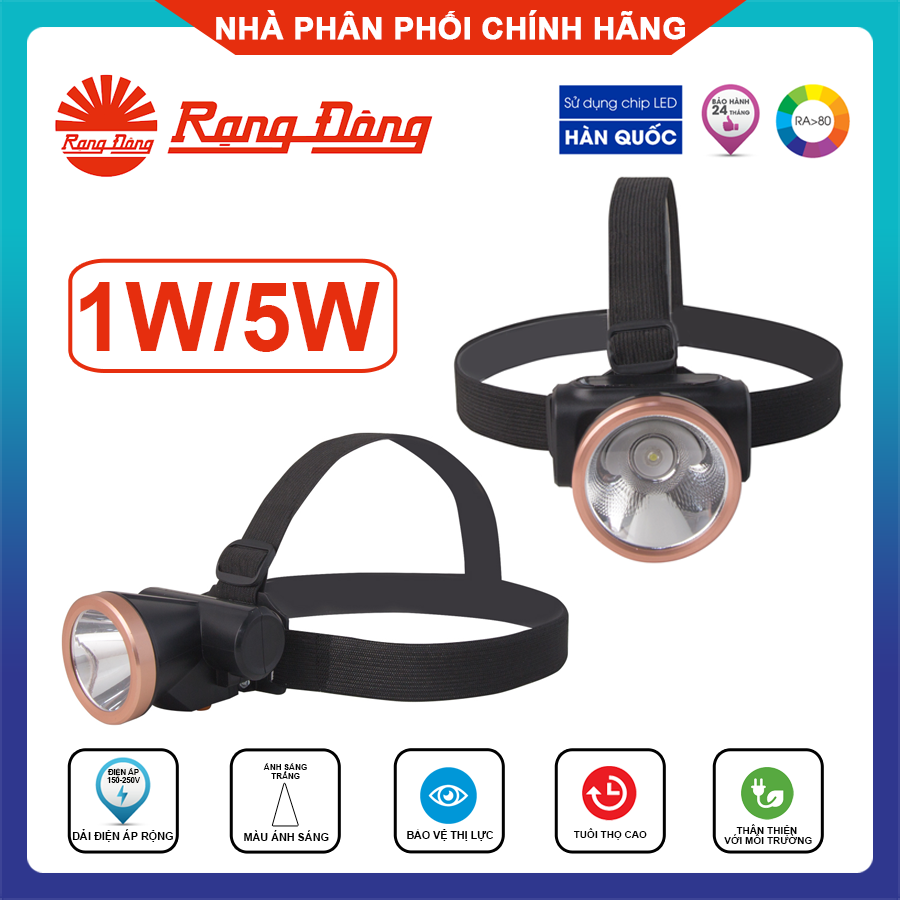 Rạng Đông, BH 2 năm, Đèn Pin Led Đội Đầu Siêu Sáng 1W, 5W, hàng Việt Nam - Chất lượng cao