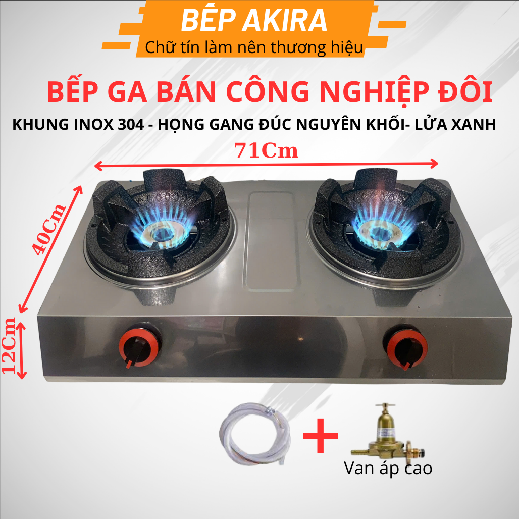  Bếp ga công nghiệp đôi khung inox lửa xanh lớn tiết kiệm ga 