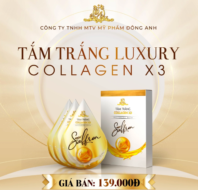 Kem tắm trắng x3 collagen Đông Anh Luxury Mix Saffron kích trắng toàn thân sau 1 lần tắm hộp 3 gói