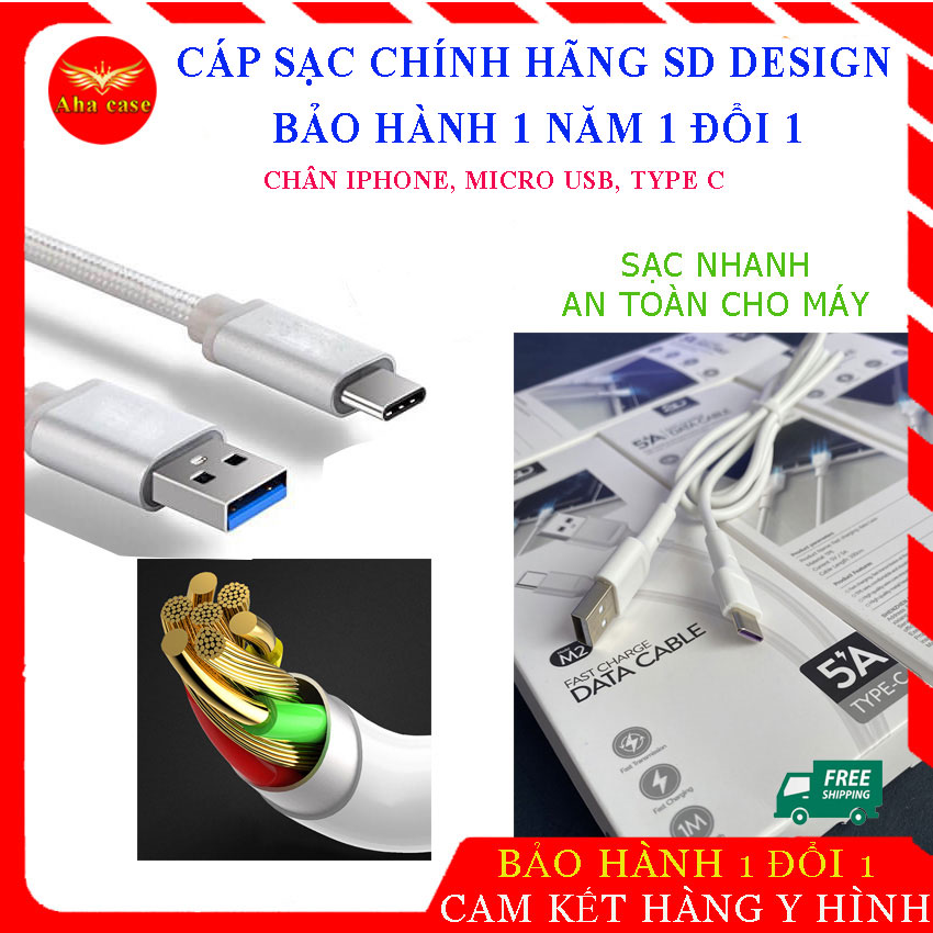 Dây Cáp Sạc chính hãng SD Design - Cap sat L6, M2, M3 chất lượng , sạc nhanh, an toàn, bảo vệ pin, không lo cháy nổ, thiết kế tinh tế, bảo hành 1 năm, cáp samsung, oppo, iphone...
