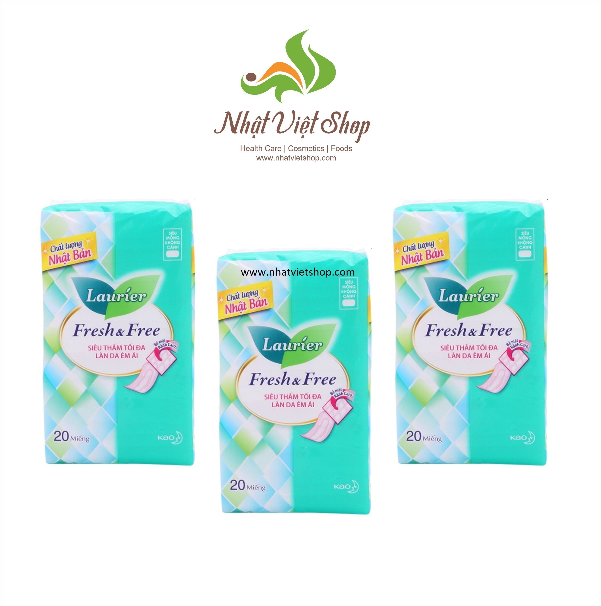 Combo 3 gói băng vệ sinh laurier fresh & free ban ngày siêu mỏng không cánh
