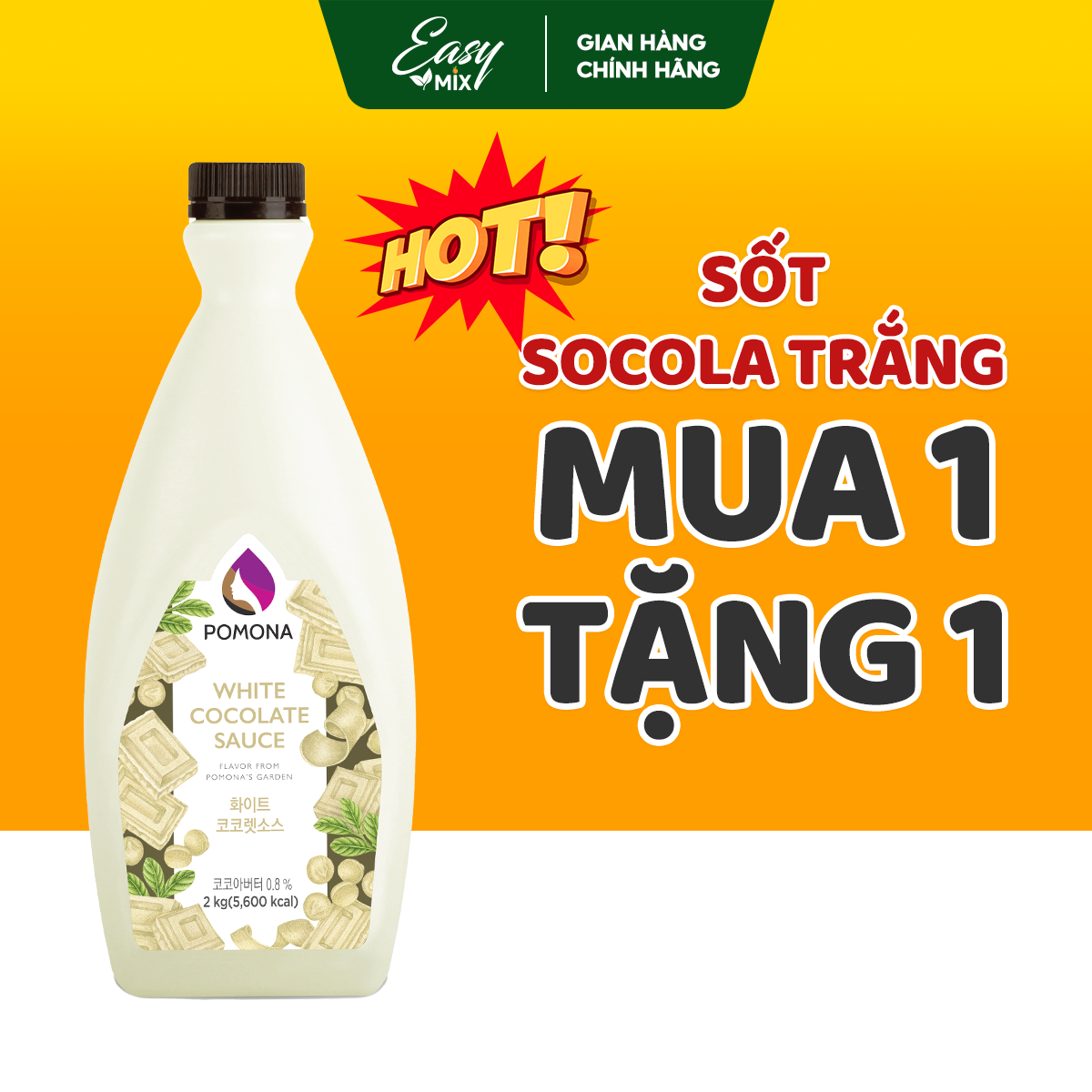 Sốt Socola Trắng POMONA White Chocolate Sauce Nguyên Liệu Pha Chế Hàn Quốc Chai 2kg