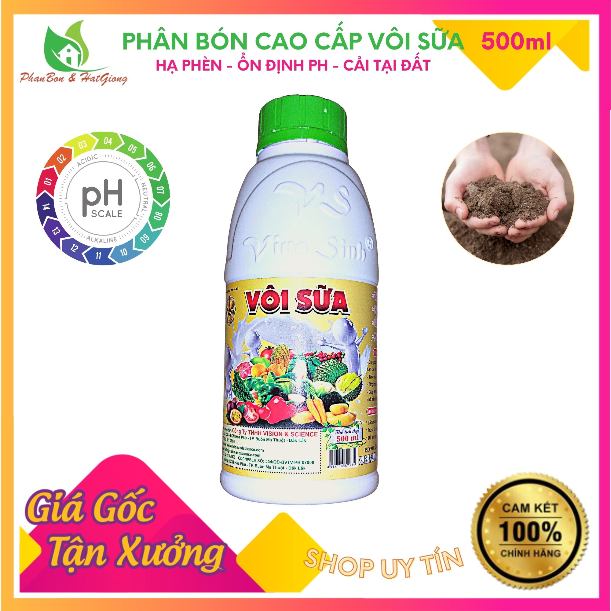 Vôi sữa - làm khô vết bệnh, ổn định ph đất cây trồng, hạ phèn nhanh - chai 500ml